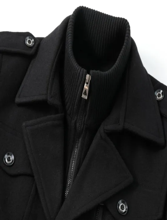 Best OUKU Men's Winter Coat Wool Coat Overcoat Business Casual Winter 30% Wool Windproof Warm Outerwear Clothing Apparel Chic & Modern Solid Colored Rolled collar