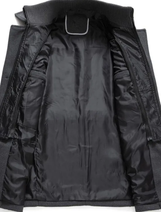 Best OUKU Men's Winter Coat Wool Coat Overcoat Business Casual Winter 30% Wool Windproof Warm Outerwear Clothing Apparel Chic & Modern Solid Colored Rolled collar