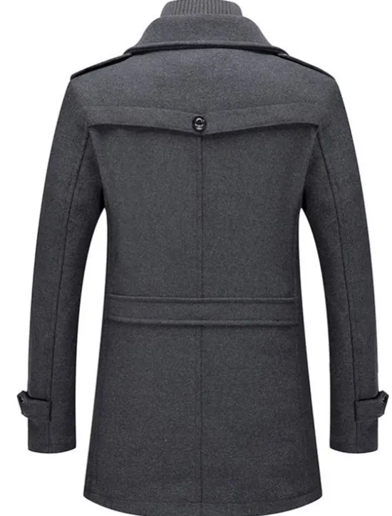 Best OUKU Men's Winter Coat Wool Coat Overcoat Business Casual Winter 30% Wool Windproof Warm Outerwear Clothing Apparel Chic & Modern Solid Colored Rolled collar