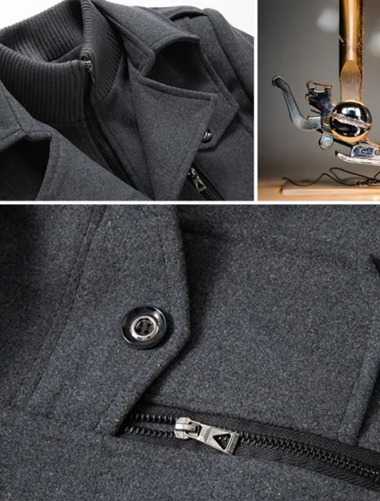Best OUKU Men's Winter Coat Wool Coat Overcoat Business Casual Winter 30% Wool Windproof Warm Outerwear Clothing Apparel Chic & Modern Solid Colored Rolled collar