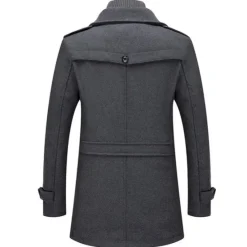 OUKU Men's Winter Coat Wool Coat Overcoat Business Casual Spring Winter Autumn Wool Windproof Warm Outerwear Clothing Apparel Active Chic & Modern Solid Colored Rolled collar Black