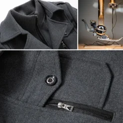 OUKU Men's Winter Coat Wool Coat Overcoat Business Casual Spring Winter Autumn Wool Windproof Warm Outerwear Clothing Apparel Active Chic & Modern Solid Colored Rolled collar Black