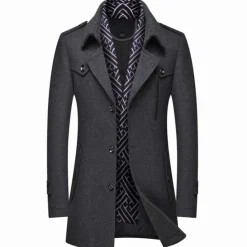 Outlet OUKU Men's Winter Coat Wool Coat Overcoat Business Casual Winter Wool Outerwear Clothing Apparel Notch lapel collar
