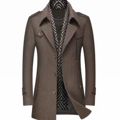 Outlet OUKU Men's Winter Coat Wool Coat Overcoat Business Casual Winter Wool Outerwear Clothing Apparel Notch lapel collar