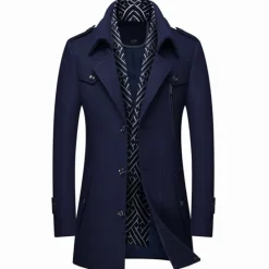 Outlet OUKU Men's Winter Coat Wool Coat Overcoat Business Casual Winter Wool Outerwear Clothing Apparel Notch lapel collar