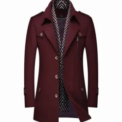 Outlet OUKU Men's Winter Coat Wool Coat Overcoat Business Casual Winter Wool Outerwear Clothing Apparel Notch lapel collar