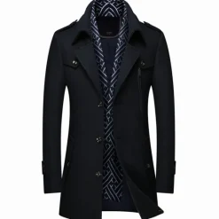 Outlet OUKU Men's Winter Coat Wool Coat Overcoat Business Casual Winter Wool Outerwear Clothing Apparel Notch lapel collar