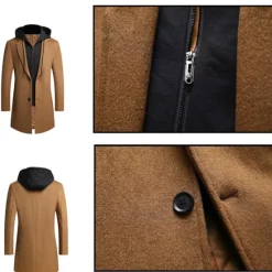 Outlet OUKU Men's Winter Coat Wool Coat Overcoat Daily Wear Going out Winter Wool Thermal Warm Washable Outerwear Clothing Apparel Fashion Warm Ups Solid Colored Detachable Hood Hooded Single Breasted