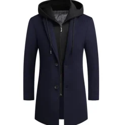Outlet OUKU Men's Winter Coat Wool Coat Overcoat Daily Wear Going out Winter Wool Thermal Warm Washable Outerwear Clothing Apparel Fashion Warm Ups Solid Colored Detachable Hood Hooded Single Breasted
