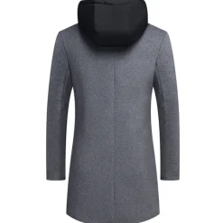 Outlet OUKU Men's Winter Coat Wool Coat Overcoat Daily Wear Going out Winter Wool Thermal Warm Washable Outerwear Clothing Apparel Fashion Warm Ups Solid Colored Detachable Hood Hooded Single Breasted