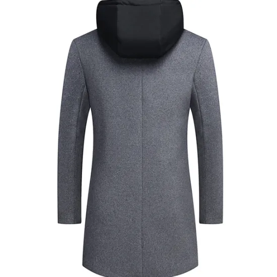 Outlet OUKU Men's Winter Coat Wool Coat Overcoat Daily Wear Going out Winter Wool Thermal Warm Washable Outerwear Clothing Apparel Fashion Warm Ups Solid Colored Detachable Hood Hooded Single Breasted