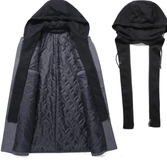 Outlet OUKU Men's Winter Coat Wool Coat Overcoat Daily Wear Going out Winter Wool Thermal Warm Washable Outerwear Clothing Apparel Fashion Warm Ups Solid Colored Detachable Hood Hooded Single Breasted
