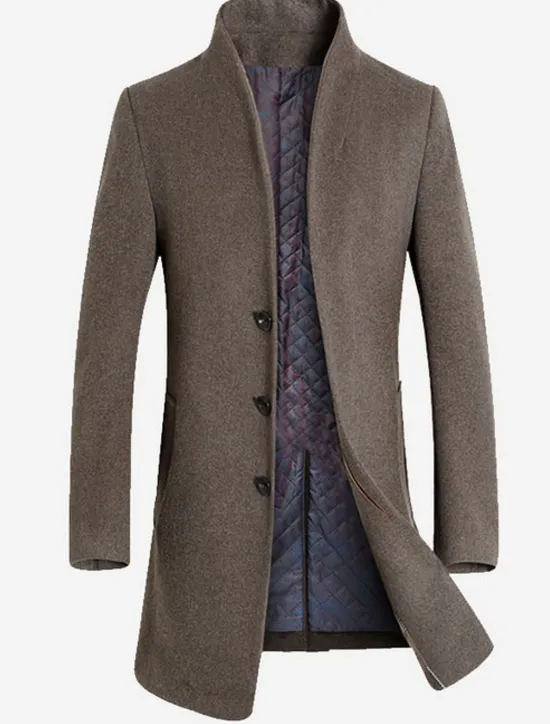 New OUKU Men's Winter Coat Wool Coat Overcoat Business Casual Fall Wool Outerwear Clothing Apparel Basic Solid Colored Stand Collar Single Breasted One-button