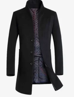 New OUKU Men's Winter Coat Wool Coat Overcoat Business Casual Fall Wool Outerwear Clothing Apparel Basic Solid Colored Stand Collar Single Breasted One-button