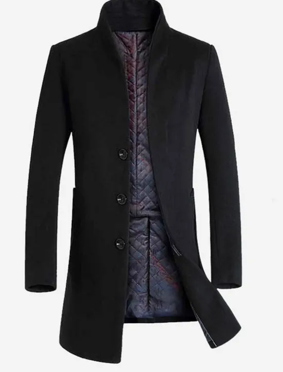 New OUKU Men's Winter Coat Wool Coat Overcoat Business Casual Fall Wool Outerwear Clothing Apparel Basic Solid Colored Stand Collar Single Breasted One-button
