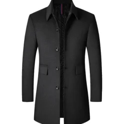Best OUKU Men's Winter Coat Wool Coat Overcoat Vacation Business Winter Wool Thermal Warm Outdoor Outerwear Clothing Apparel Fashion Warm Ups Solid Colored Pocket Lapel Single Breasted Black