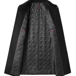 Best OUKU Men's Winter Coat Wool Coat Overcoat Vacation Business Winter Wool Thermal Warm Outdoor Outerwear Clothing Apparel Fashion Warm Ups Solid Colored Pocket Lapel Single Breasted Black