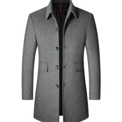 Best OUKU Men's Winter Coat Wool Coat Overcoat Vacation Business Winter Wool Thermal Warm Outdoor Outerwear Clothing Apparel Fashion Warm Ups Solid Colored Pocket Lapel Single Breasted Black