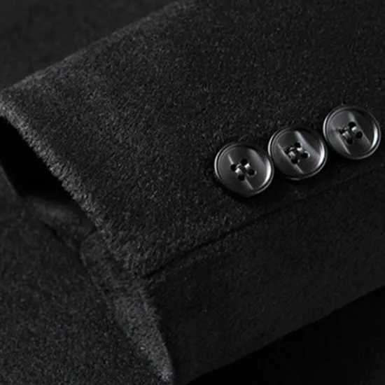 Best OUKU Men's Winter Coat Wool Coat Overcoat Vacation Business Winter Wool Thermal Warm Outdoor Outerwear Clothing Apparel Fashion Warm Ups Solid Colored Pocket Lapel Single Breasted Black
