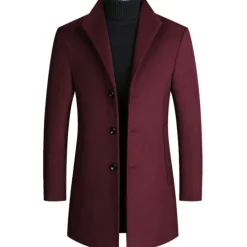 Hot OUKU Men's Winter Coat Wool Coat Overcoat Blazer Office Business Winter Wool Windproof Warm Outerwear Clothing Apparel Office / Business Solid Color Pocket Stand Collar Single Breasted One-button