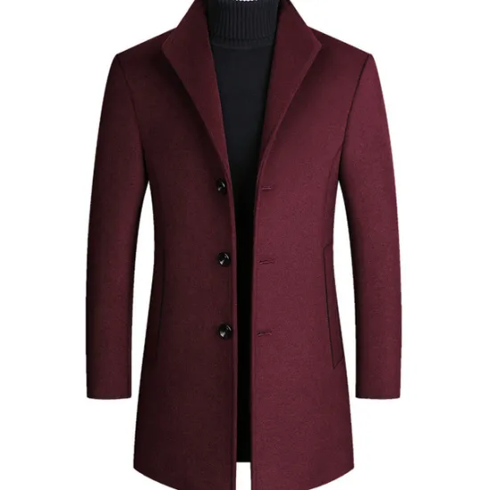Hot OUKU Men's Winter Coat Wool Coat Overcoat Blazer Office Business Winter Wool Windproof Warm Outerwear Clothing Apparel Office / Business Solid Color Pocket Stand Collar Single Breasted One-button