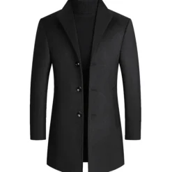 Hot OUKU Men's Winter Coat Wool Coat Overcoat Blazer Office Business Winter Wool Windproof Warm Outerwear Clothing Apparel Office / Business Solid Color Pocket Stand Collar Single Breasted One-button