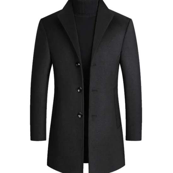 Hot OUKU Men's Winter Coat Wool Coat Overcoat Blazer Office Business Winter Wool Windproof Warm Outerwear Clothing Apparel Office / Business Solid Color Pocket Stand Collar Single Breasted One-button