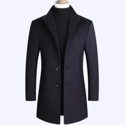 Hot OUKU Men's Winter Coat Wool Coat Overcoat Blazer Office Business Winter Wool Windproof Warm Outerwear Clothing Apparel Office / Business Solid Color Pocket Stand Collar Single Breasted One-button