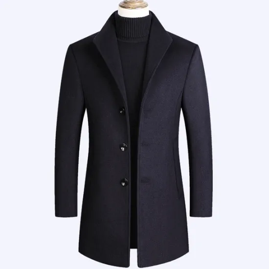 Hot OUKU Men's Winter Coat Wool Coat Overcoat Blazer Office Business Winter Wool Windproof Warm Outerwear Clothing Apparel Office / Business Solid Color Pocket Stand Collar Single Breasted One-button