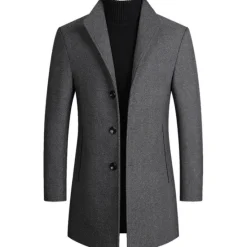 Hot OUKU Men's Winter Coat Wool Coat Overcoat Blazer Office Business Winter Wool Windproof Warm Outerwear Clothing Apparel Office / Business Solid Color Pocket Stand Collar Single Breasted One-button