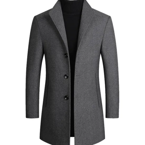Hot OUKU Men's Winter Coat Wool Coat Overcoat Blazer Office Business Winter Wool Windproof Warm Outerwear Clothing Apparel Office / Business Solid Color Pocket Stand Collar Single Breasted One-button