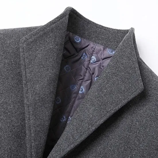 Hot OUKU Men's Winter Coat Wool Coat Overcoat Blazer Office Business Winter Wool Windproof Warm Outerwear Clothing Apparel Office / Business Solid Color Pocket Stand Collar Single Breasted One-button