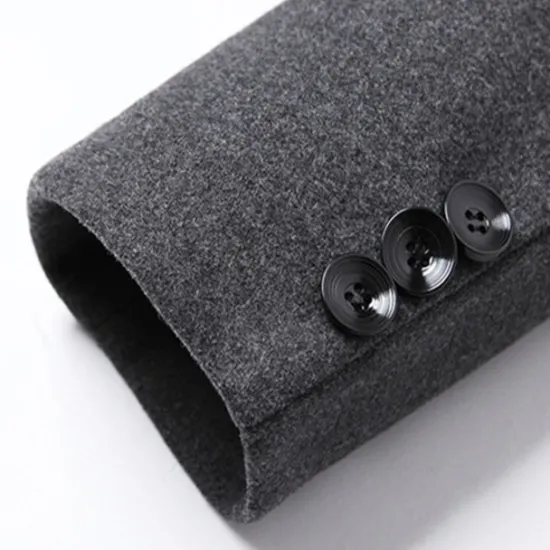 Hot OUKU Men's Winter Coat Wool Coat Overcoat Blazer Office Business Winter Wool Windproof Warm Outerwear Clothing Apparel Office / Business Solid Color Pocket Stand Collar Single Breasted One-button