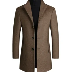 Hot OUKU Men's Winter Coat Wool Coat Overcoat Blazer Office Business Winter Wool Windproof Warm Outerwear Clothing Apparel Office / Business Solid Color Pocket Stand Collar Single Breasted One-button