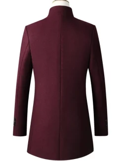 OUKU Men's Winter Coat Wool Coat Overcoat Office & Career Daily Wear Winter Polyester Thermal Warm Washable Outerwear Clothing Apparel Fashion Warm Ups Solid Colored Pocket Standing Collar Single Breasted