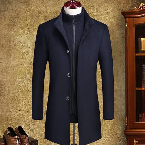 Hot OUKU Men's Winter Coat Wool Coat Overcoat Street Business Winter Woolen Thermal Warm Outerwear Clothing Apparel Casual Solid Color Pocket Stand Collar Single Breasted