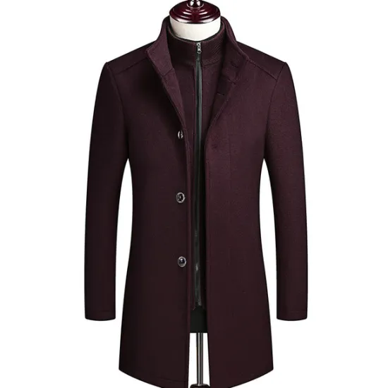 Hot OUKU Men's Winter Coat Wool Coat Overcoat Street Business Winter Woolen Thermal Warm Outerwear Clothing Apparel Casual Solid Color Pocket Stand Collar Single Breasted