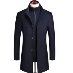 Hot OUKU Men's Winter Coat Wool Coat Overcoat Street Business Winter Woolen Thermal Warm Outerwear Clothing Apparel Casual Solid Color Pocket Stand Collar Single Breasted