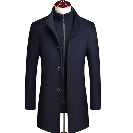 Hot OUKU Men's Winter Coat Wool Coat Overcoat Street Business Winter Woolen Thermal Warm Outerwear Clothing Apparel Casual Solid Color Pocket Stand Collar Single Breasted