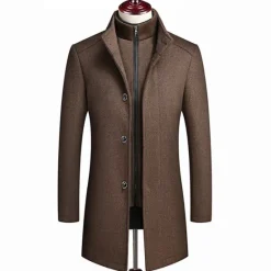Hot OUKU Men's Winter Coat Wool Coat Overcoat Street Business Winter Woolen Thermal Warm Outerwear Clothing Apparel Casual Solid Color Pocket Stand Collar Single Breasted