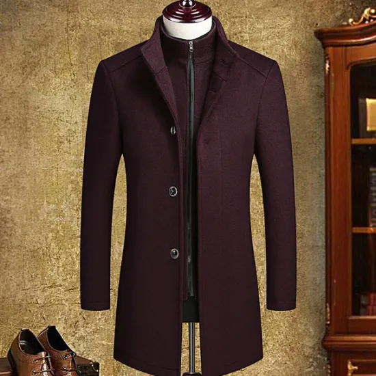 Hot OUKU Men's Winter Coat Wool Coat Overcoat Street Business Winter Woolen Thermal Warm Outerwear Clothing Apparel Casual Solid Color Pocket Stand Collar Single Breasted