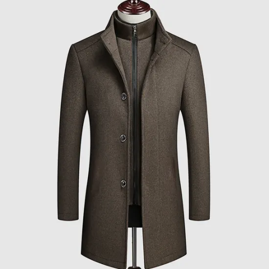 Hot OUKU Men's Winter Coat Wool Coat Overcoat Street Business Winter Woolen Thermal Warm Outerwear Clothing Apparel Casual Solid Color Pocket Stand Collar Single Breasted