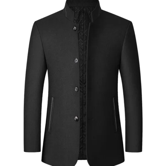 Discount OUKU Men's Winter Coat Wool Coat Overcoat Business Daily Wear Winter Wool Thermal Warm Outdoor Outerwear Clothing Apparel Fashion Warm Ups Solid Colored Pocket Standing Collar Single Breasted