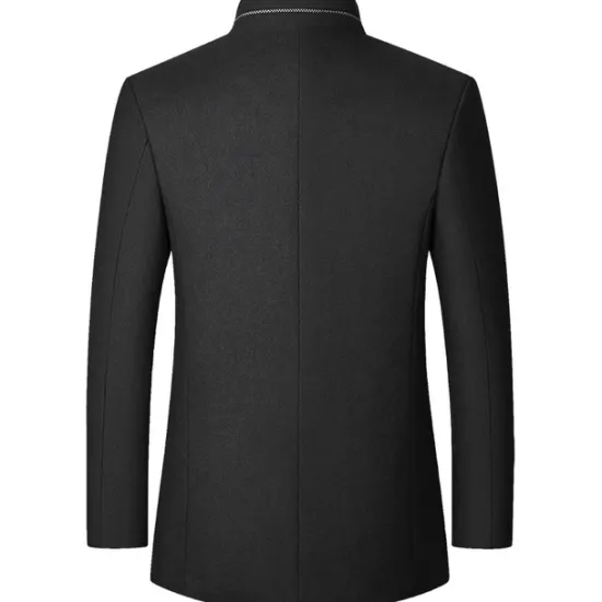 Discount OUKU Men's Winter Coat Wool Coat Overcoat Business Daily Wear Winter Wool Thermal Warm Outdoor Outerwear Clothing Apparel Fashion Warm Ups Solid Colored Pocket Standing Collar Single Breasted