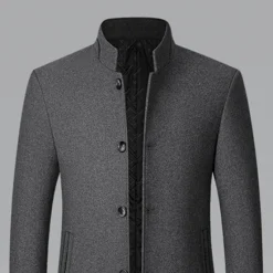 Discount OUKU Men's Winter Coat Wool Coat Overcoat Business Daily Wear Winter Wool Thermal Warm Outdoor Outerwear Clothing Apparel Fashion Warm Ups Solid Colored Pocket Standing Collar Single Breasted