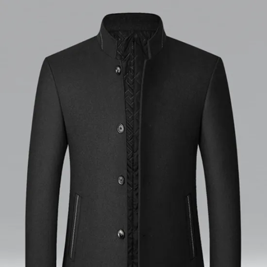 Discount OUKU Men's Winter Coat Wool Coat Overcoat Business Daily Wear Winter Wool Thermal Warm Outdoor Outerwear Clothing Apparel Fashion Warm Ups Solid Colored Pocket Standing Collar Single Breasted