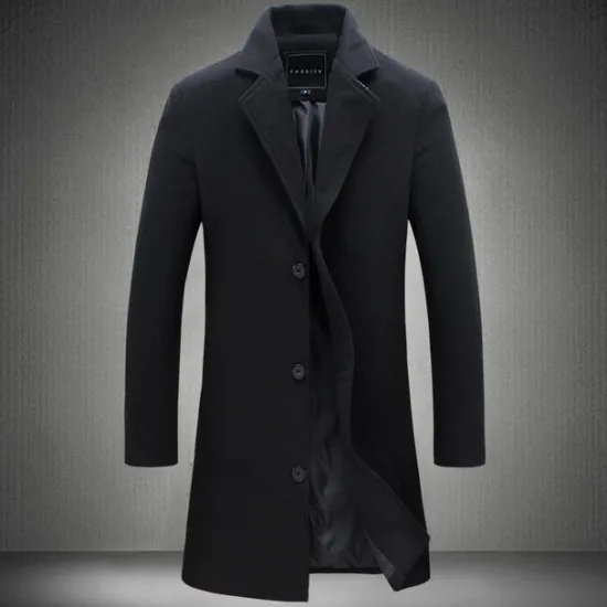 Discount OUKU Men's Winter Coat Wool Coat Overcoat Trench Coat Short Coat Street Business Winter Fall Polyester Thermal Warm Breathable Outerwear Clothing Apparel Casual Solid Color Pocket Turndown Single Breasted