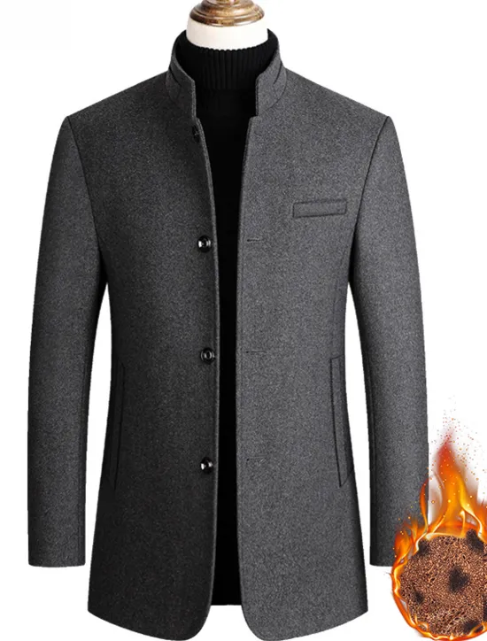 Outlet OUKU Men's Winter Coat Wool Coat Overcoat Blazer Short Coat Office Work Fall & Winter Wool Windproof Warm Outerwear Clothing Apparel Basic Chic & Modern Solid Colored Stand Collar