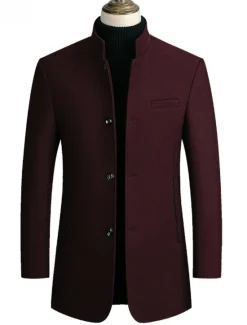 Outlet OUKU Men's Winter Coat Wool Coat Overcoat Blazer Short Coat Office Work Fall & Winter Wool Windproof Warm Outerwear Clothing Apparel Basic Chic & Modern Solid Colored Stand Collar
