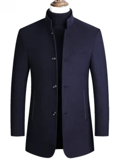 Outlet OUKU Men's Winter Coat Wool Coat Overcoat Blazer Short Coat Office Work Fall & Winter Wool Windproof Warm Outerwear Clothing Apparel Basic Chic & Modern Solid Colored Stand Collar